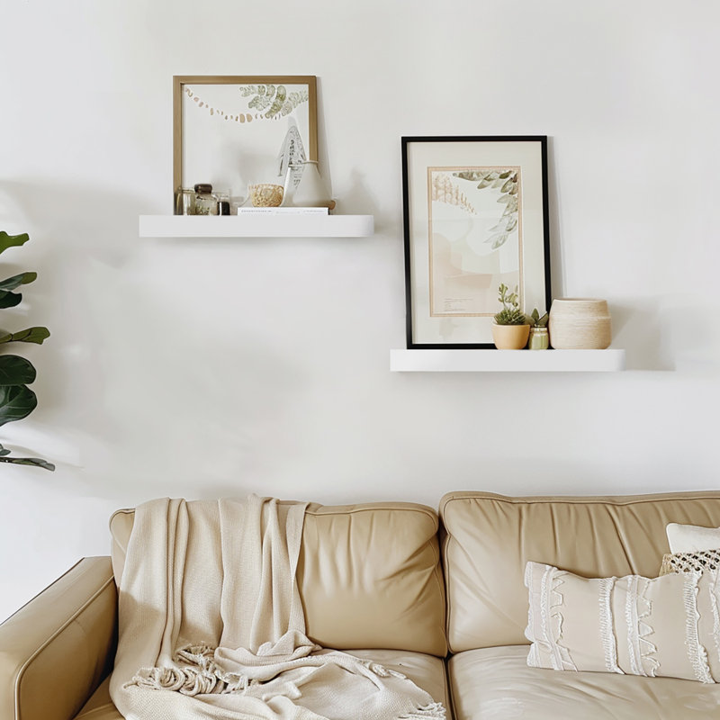 15" W x 5.5" D Floating Shelves Set with Invisible Wall Mount Bracket, White
