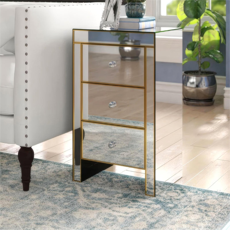 Table de chevet à miroir Clarion avec détails dorés Clarion