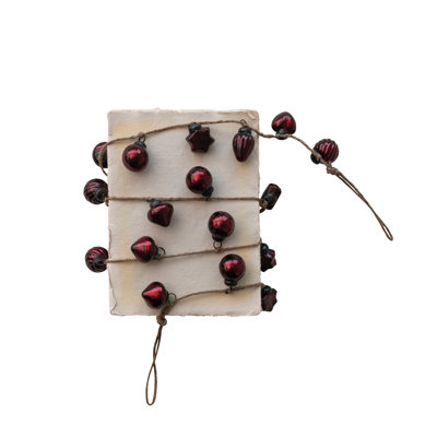 Red Mercury Glass Ornament Garland with Jute Cord