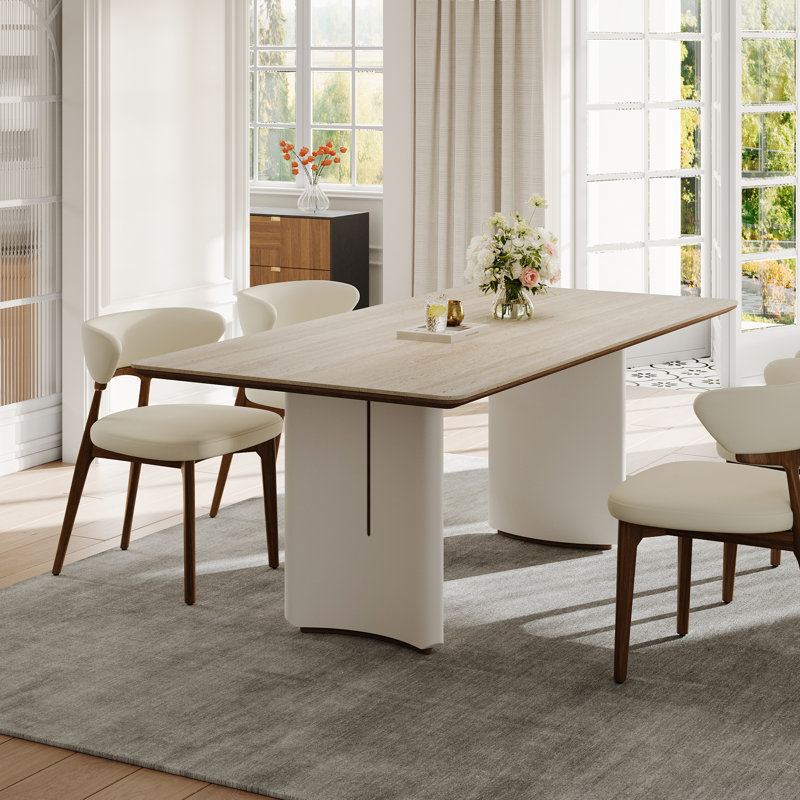 Howze 63" Modern Retangular Beige Dining Table Set With 4 Faux Leather Dining Chairs,