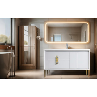 EAST VANITY 60" Bathroom Vanity Cabinet with Quartz Top and Ceramic Sink - White (8296)