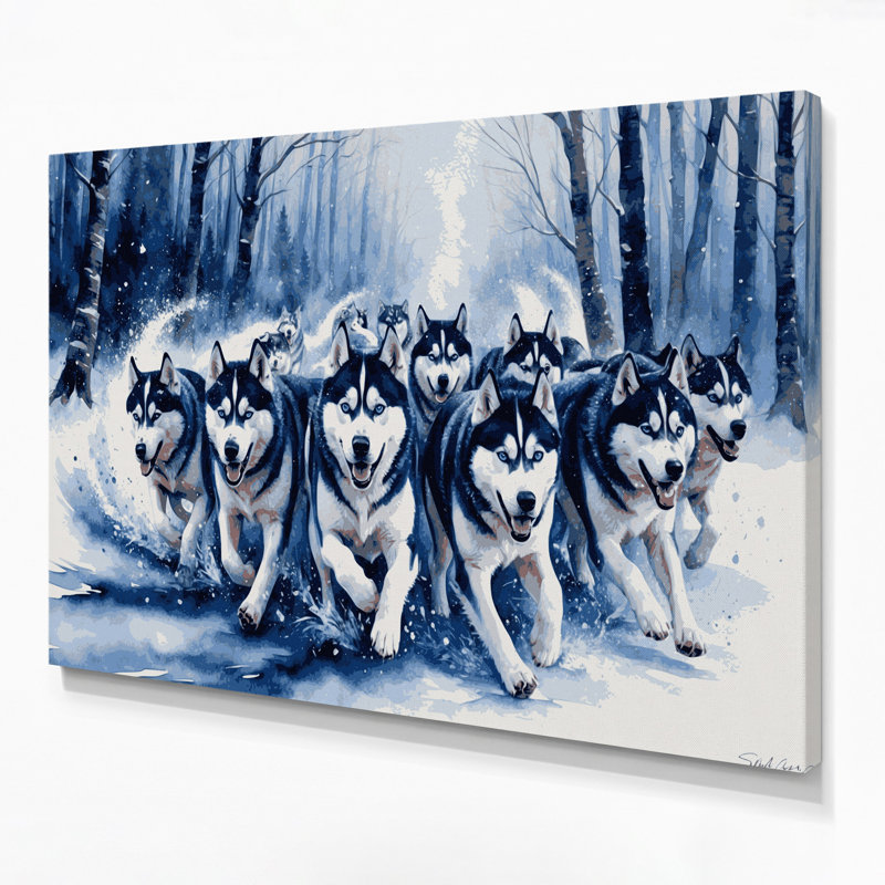 «Dogs Siberian Husky», art mural sur toile bleue, H 24 po x l 36 po
