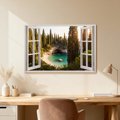 Paysage et nature, fenêtre ouverte, paysage côtier, cyprès