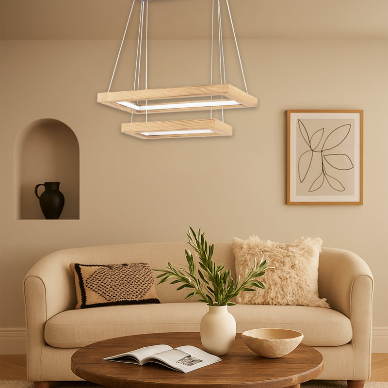 Adjustable Height 2 Tiers Rectangle 3 Variable Color LED Chandelier