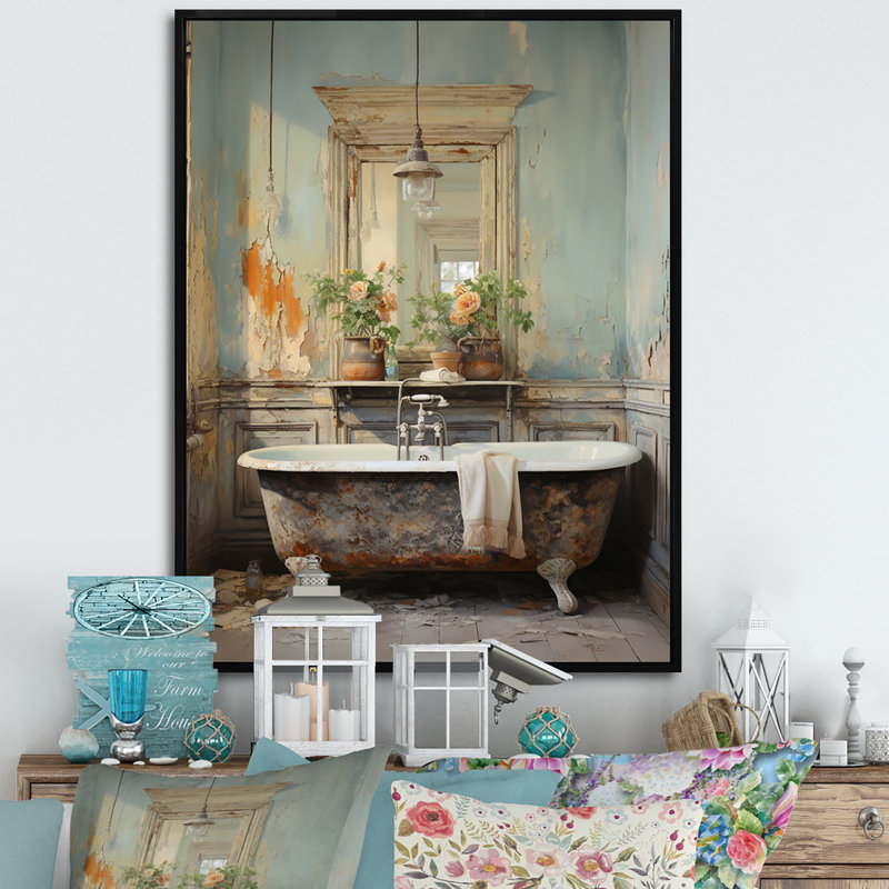 Davino Bathroom Vintage Charm II - Art mural de salle de bain pour le salon, H 44 po x l 34 po, Cadre flottant noir