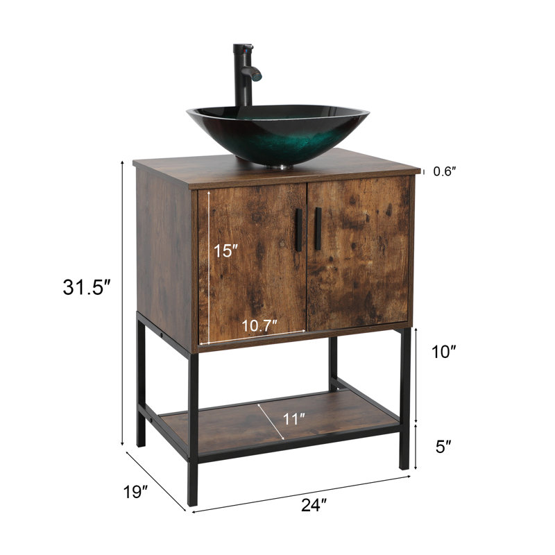 Ensemble de meuble-lavabo simple 24 po Tyeishia, Brun
