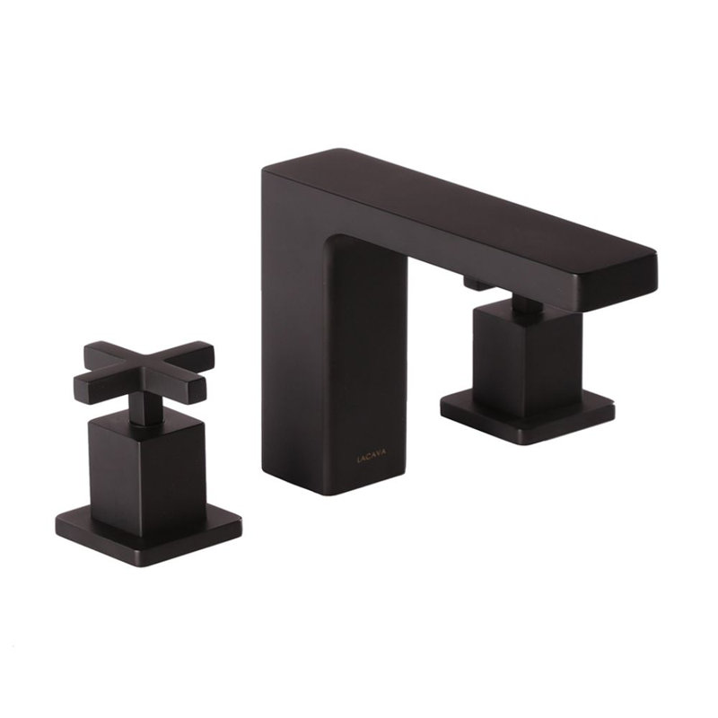 Eleganza Widespread Bathroom Faucet with Drain Assembly, Matte Black, Cross Handle