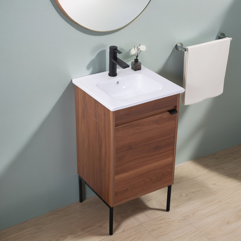 18'' White Mini Free-Standing Single Bathroom Vanity With Ceramic Pot, Noyer