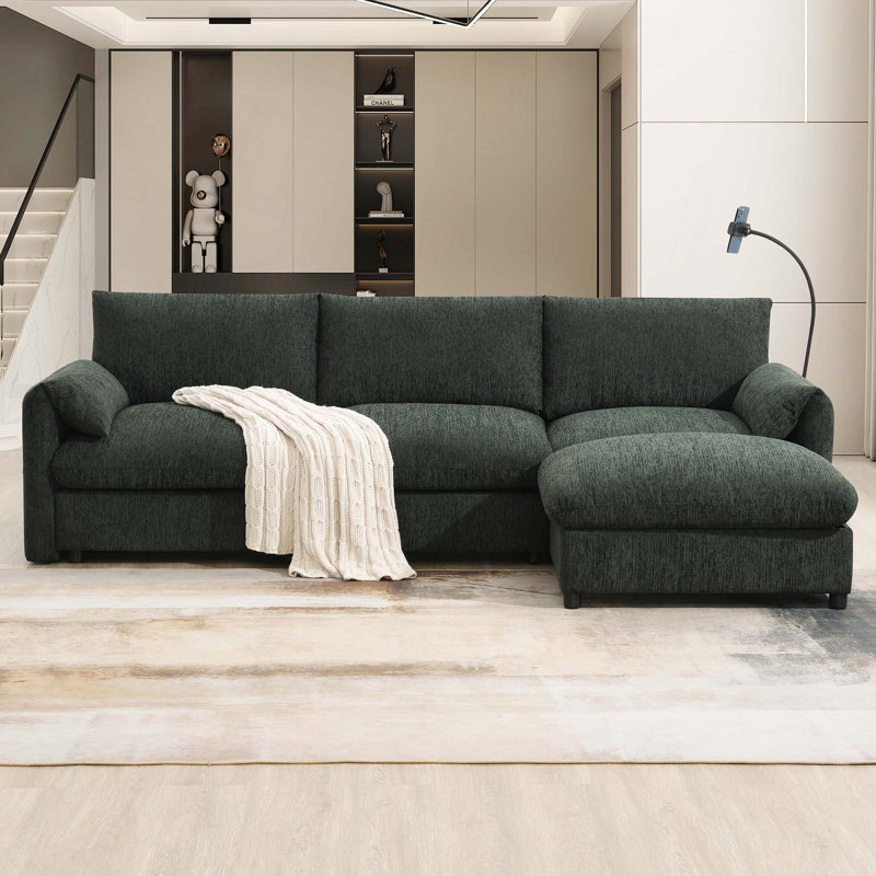 96.5'' Chenille Sectional Sofa with Storage Ottoman and Pockets,Adjustable Phone Holder,Wide Seat,4 Seat L Shaped Couch Set,Comfy Sofa with USB Charger for Living Room,Apartment