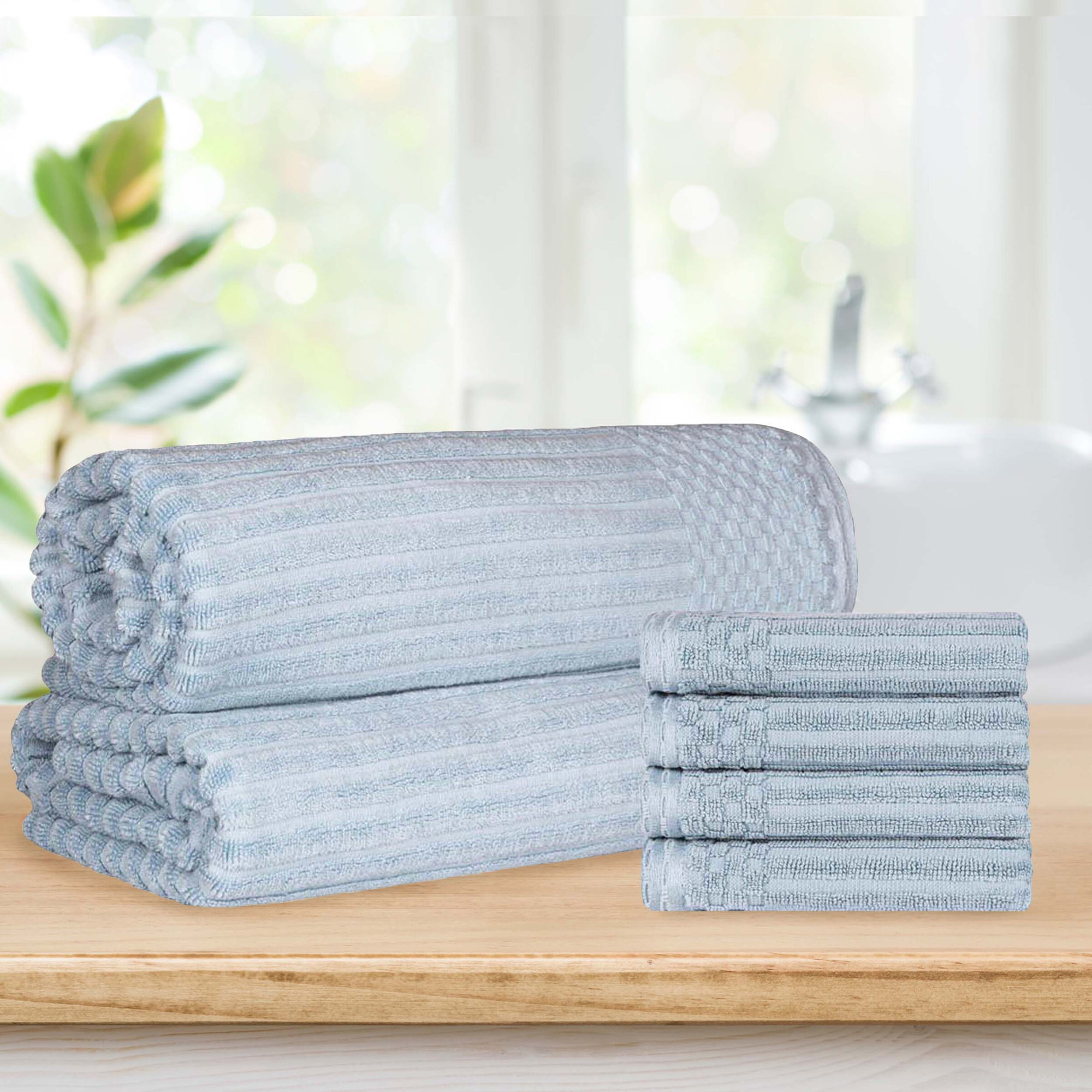 Keshayla Ribbed Cotton Absorbent Heavy 4pc Hand Towel and 2pc Bath Sheet Set, Slate Blue