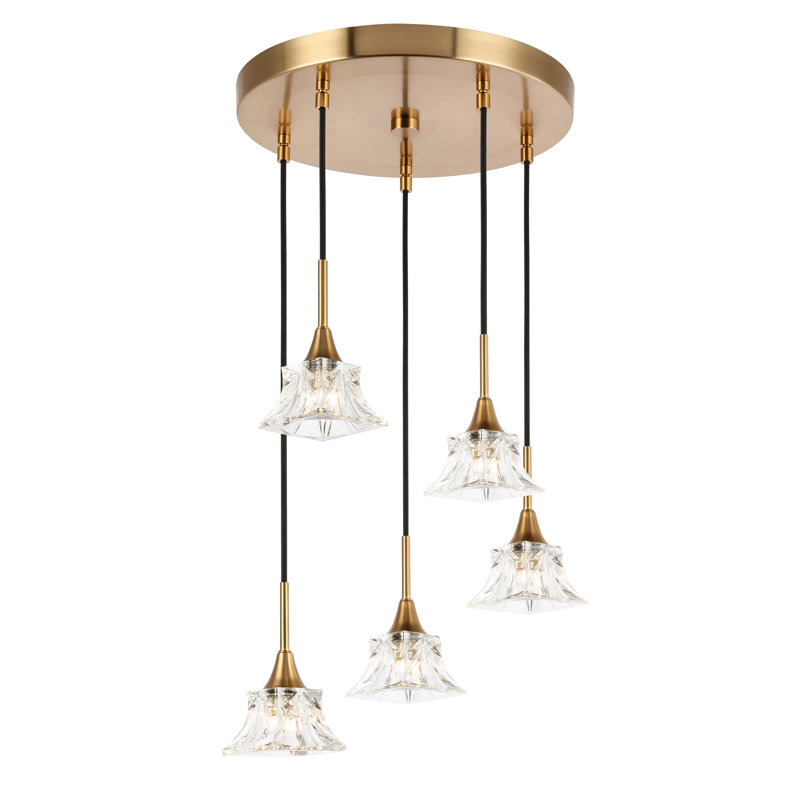 Luminaire suspendu géométrique à 5 lumières Angeline, Laiton
