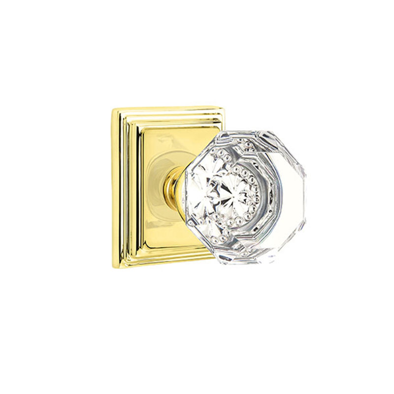 Ensemble de boutons de passage Emtek avec rosette Wilshire et bouton Old Town, Laiton poli