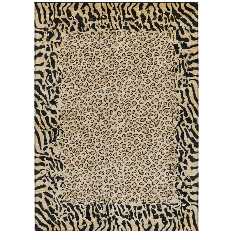 Tapis intérieur lavable à motif animal doré 5 pi x 8 pi