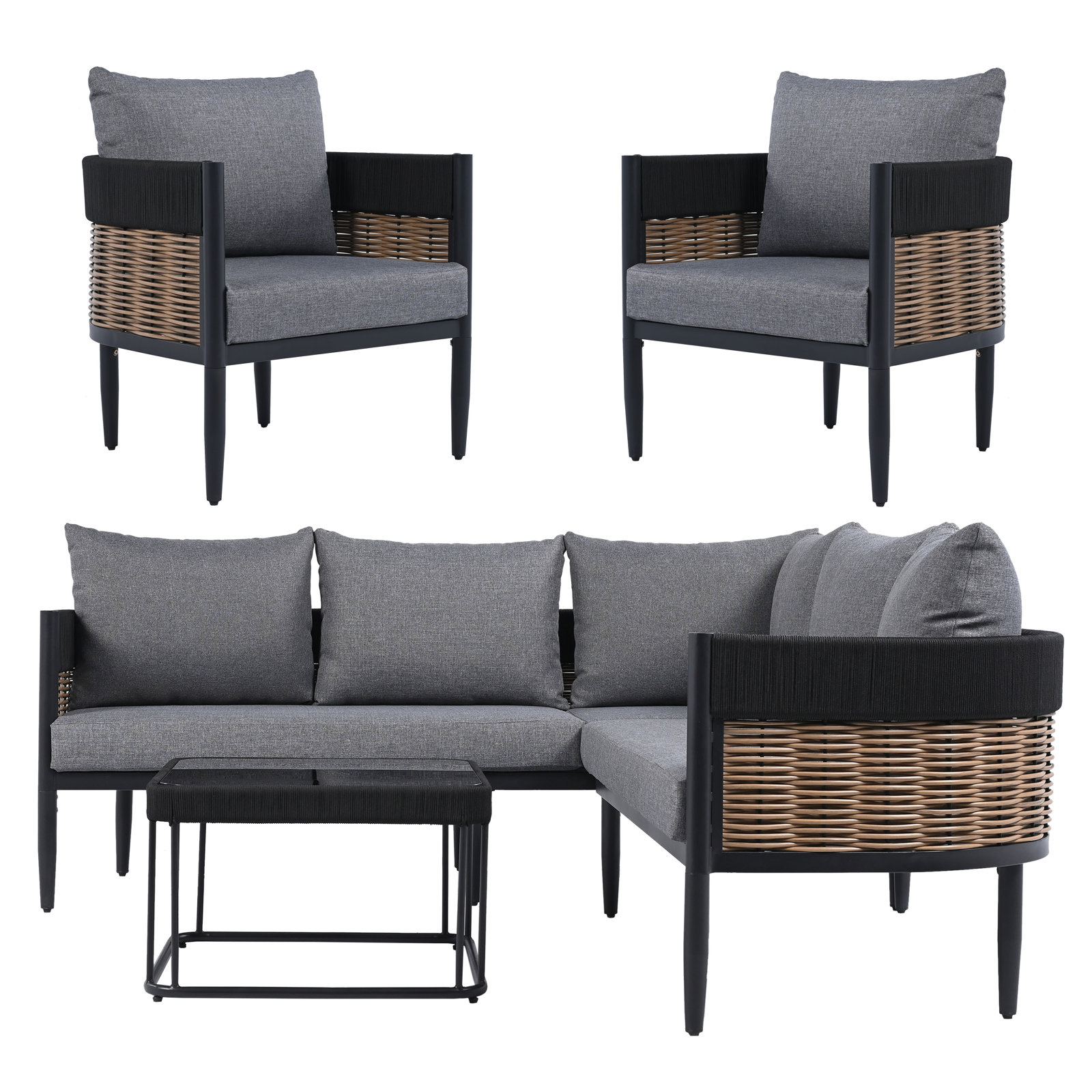 Corrente 5 Piece Outdoor Sofa Conversation Set, Gray