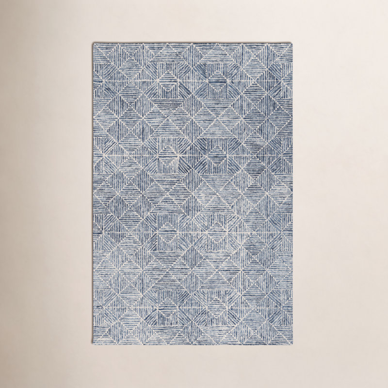 Linsly Handmade Blue/Ivory Rug, Rectangle 9' x 12'