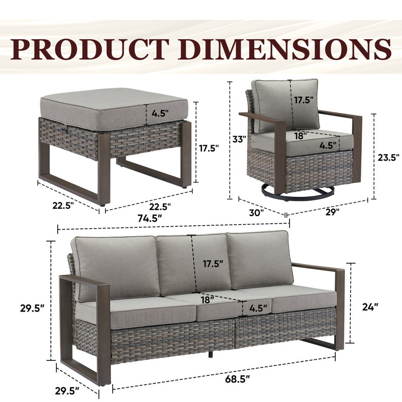 Drazen Wicker Steel Outdoor Seating Group, Gray, Gray