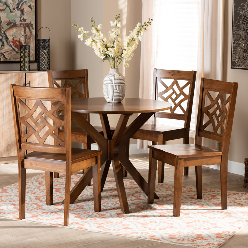 4 - Person Four Leg Dining Set, Walnut Brown, Walnut Brown