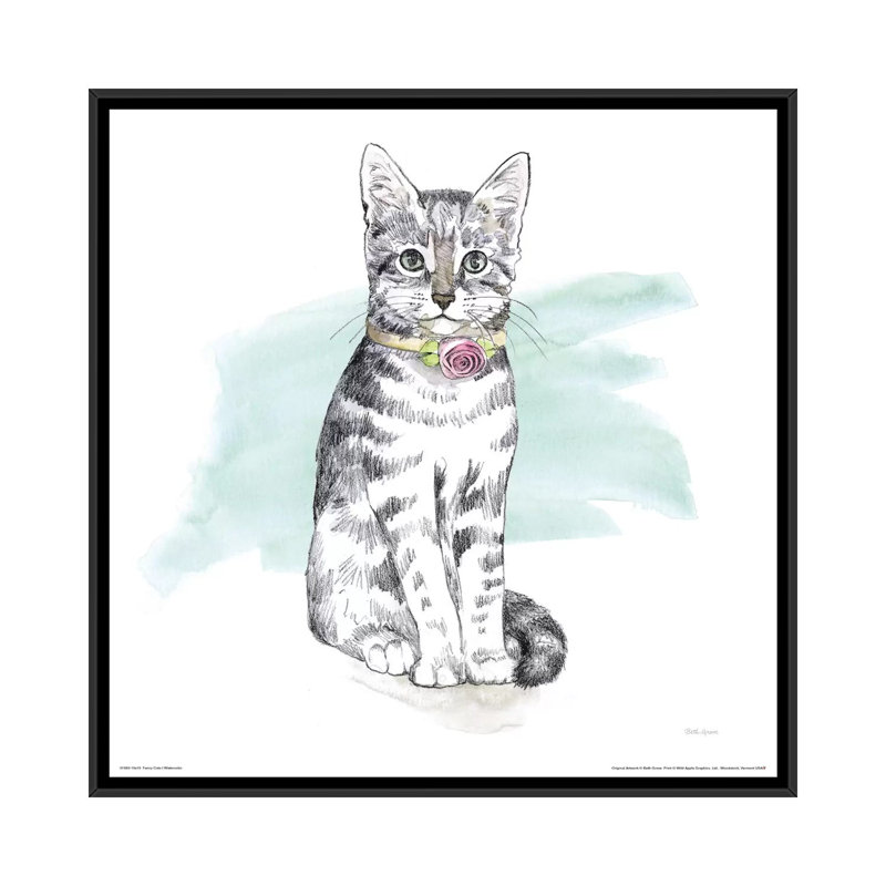 « original chats aquarelle i », impression sur toile, H 18 po x l 18 po x P 1,5 po, Toile avec cadre noir, Pas de tapis