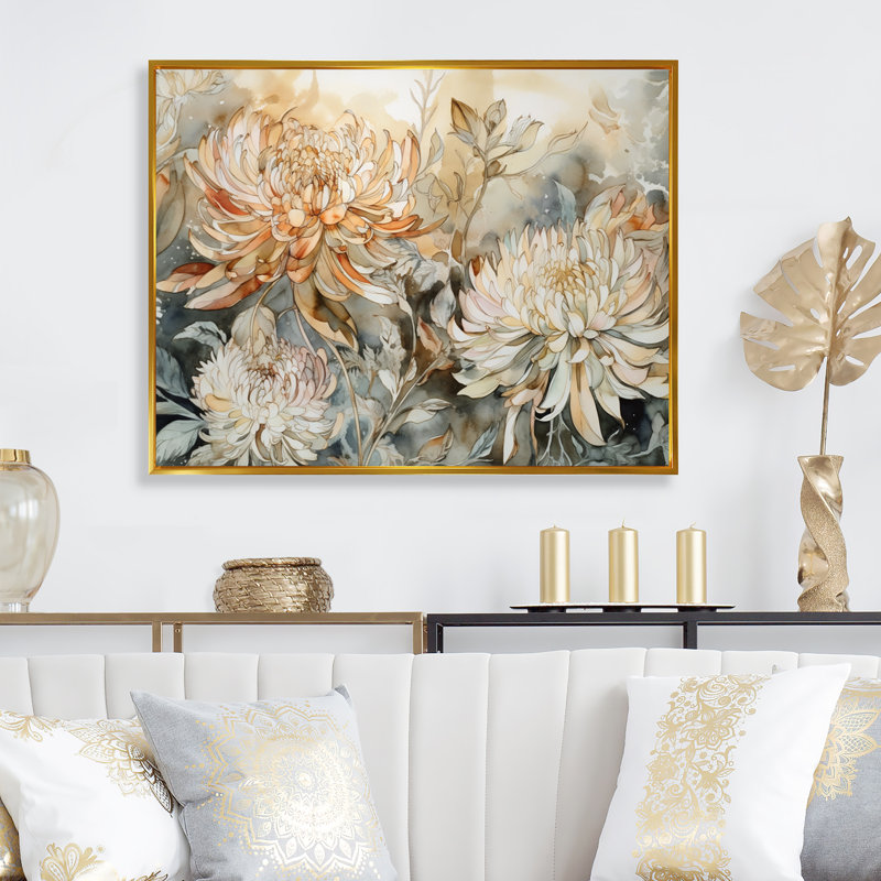 «Ruchelle Chrysanthemum», reproduction d'art sur toile, H 30 po x l 40 po x P 1,5 po, Cadre flottant doré