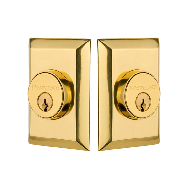 Nostalgic Warehouse New York Plate Double Cylinder Deadbolt, 2.375, Unlacquered Brass