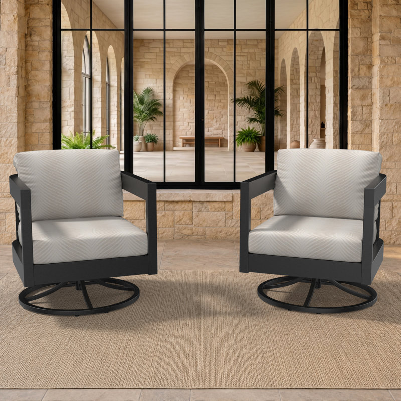 Ensemble 2 pièces de chaises berçantes pivotantes à dossier demi-tonneau avec coussins Sunbrella