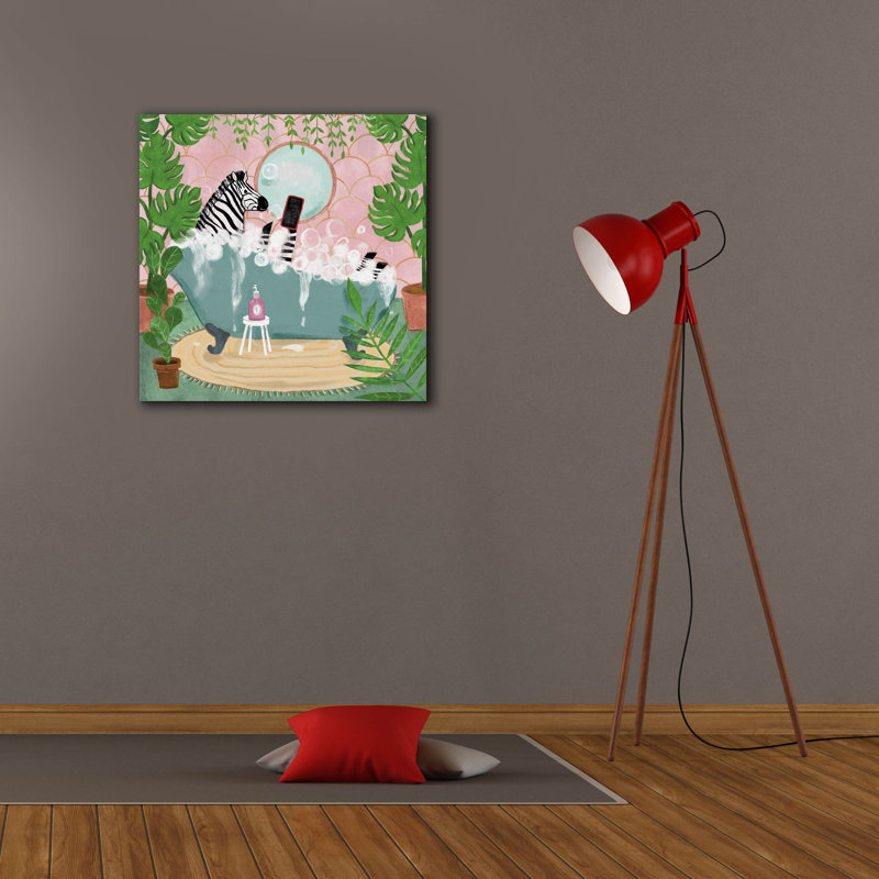 Toile épique «Zebra In Tub» par Farida Zaman, 26 po x 26 po, H 26 po x l 26 po