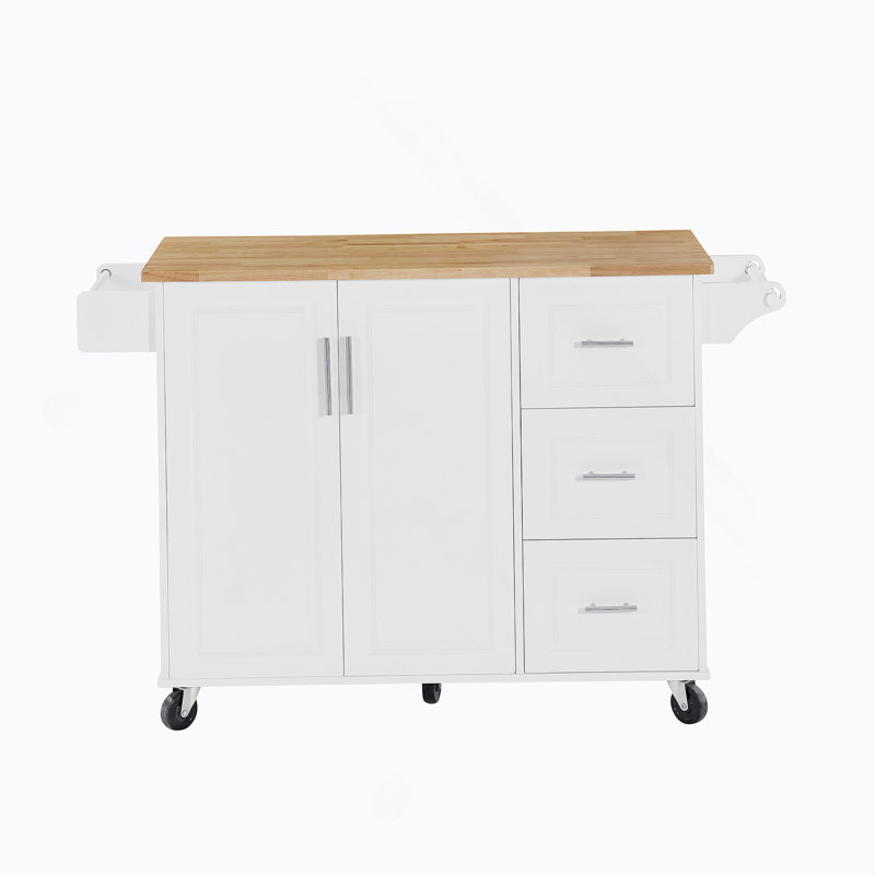 Îlot de cuisine avec comptoir à abattant, chariot d'îlot de cuisine, table d'îlot de cuisine avec porte de grange, Blanc