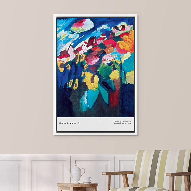 «Garden in Murnau» par Wassily Kandinsky - impression sur toile, H 36 po x l 24 po x P 1,5 po, Cadre blanc