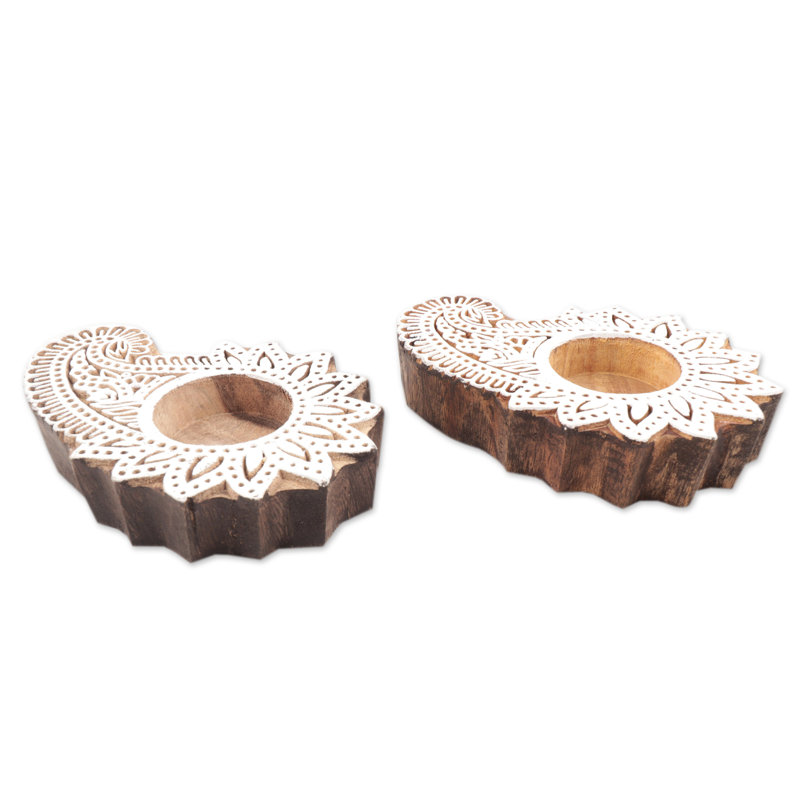 Ensemble de 2 porte-bougies chauffe-plat en bois 2 pièces