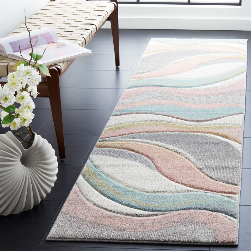 Tapis gris / rose / crème Dugway, Tapis de couloir 2 pi 3 po x 6 pi