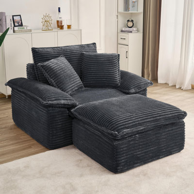 47.61" Upholstered Single Chaise Lounge Corduroy Armchair With 2 Throw Pillows - No Assembly Required by Mercer41