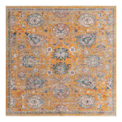 Tapis jaune à motif floral Akira
