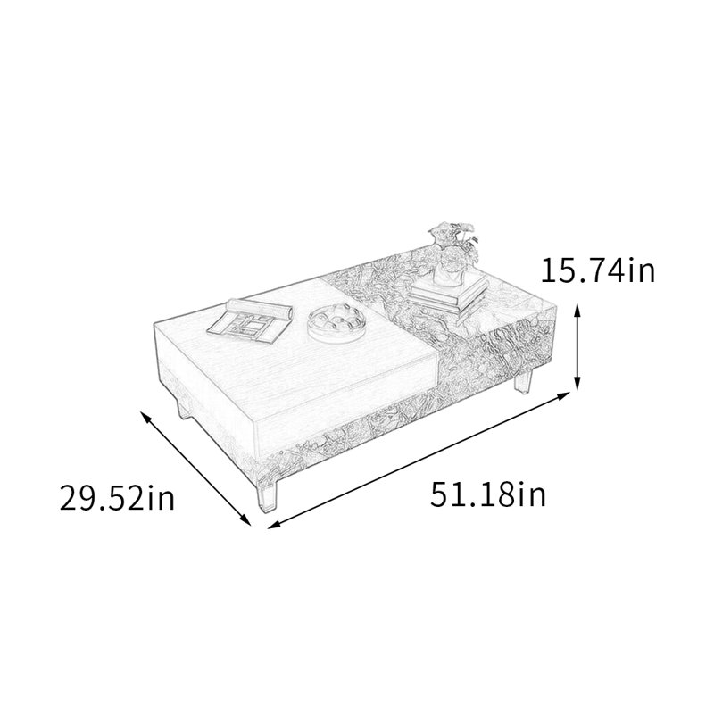 Table basse rectangulaire avec rangement en acrylique, 15.74" H x 51.18" L x 29.52" W, Black/Grey/Brown