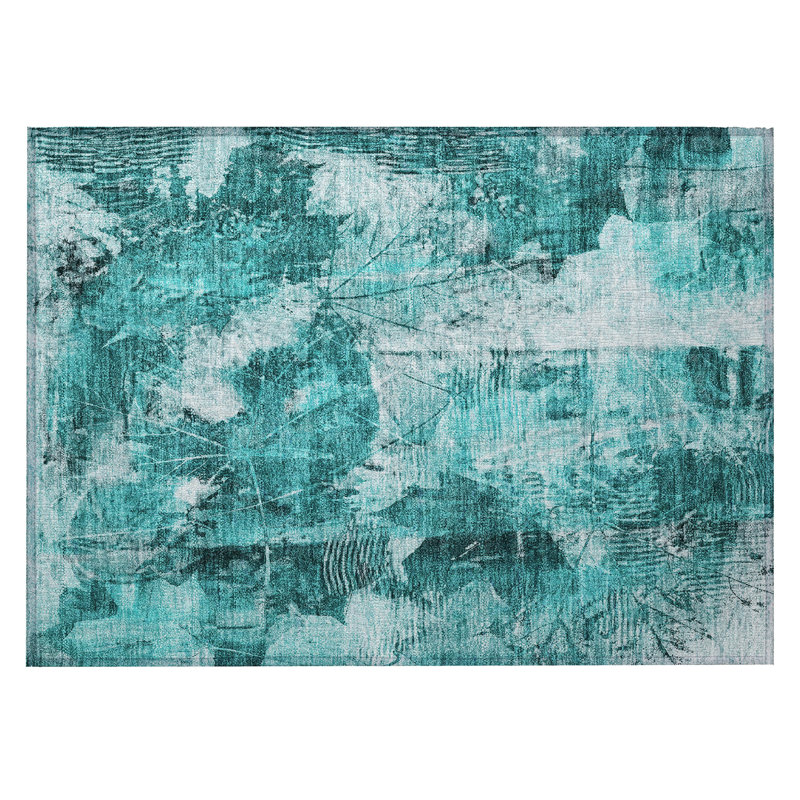 2' X 3' Teal Floral Washable Non Skid Indoor Outdoor Area Rug