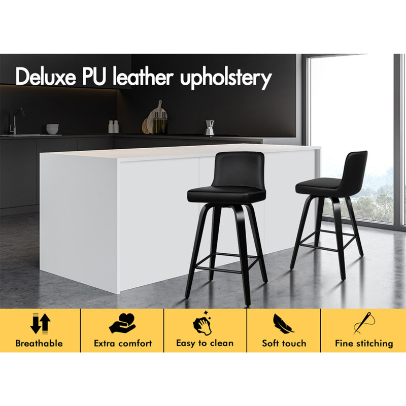 Nettey Swivel Upholstered Counter Stool, Black