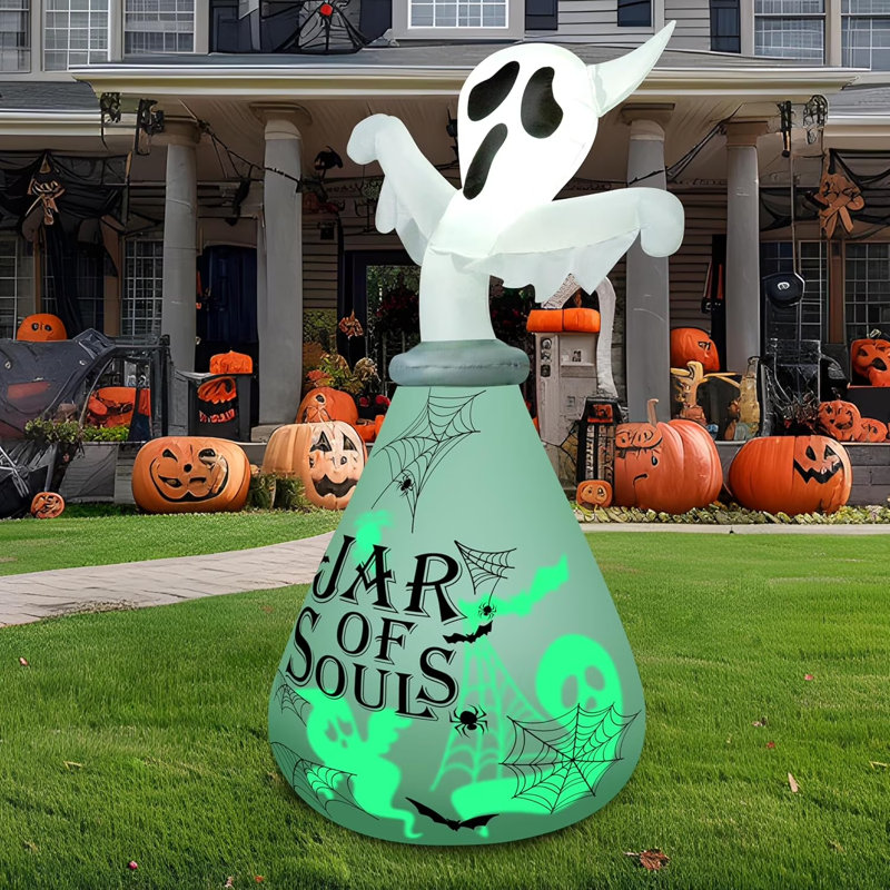 6Ft Halloween Inflatable Green LED Ghost Decor