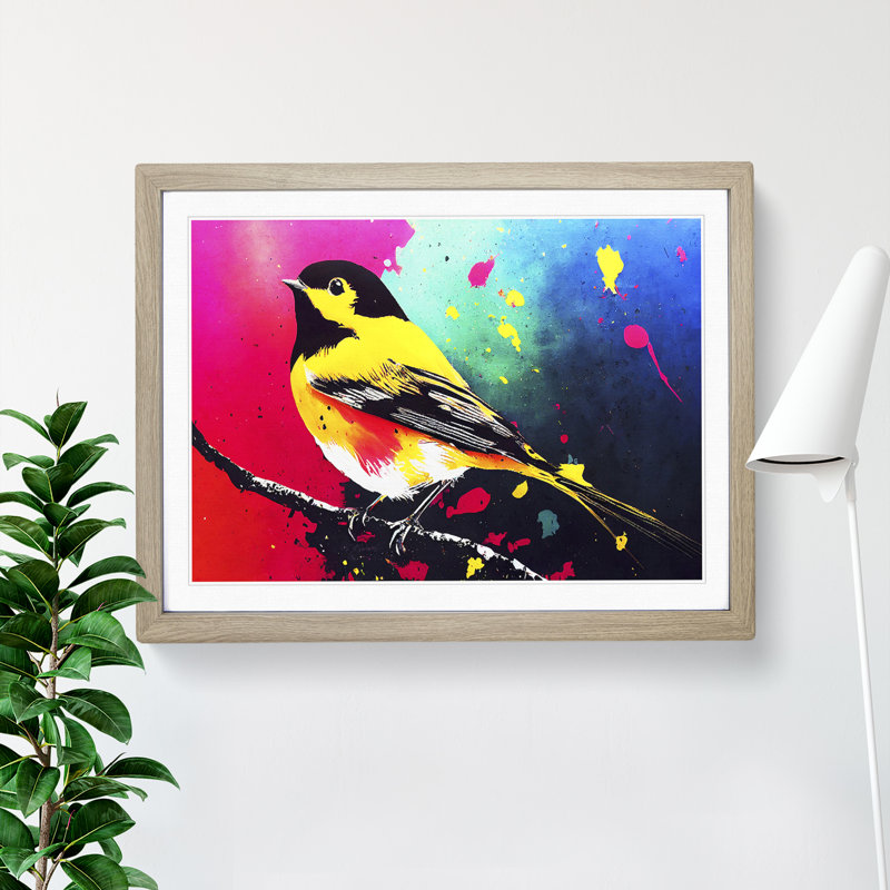 Robin Bird Splash Vol.4 Abstract - Single Picture Frame Print, 34cm H x 46cm W x 2cm D, Oak Framed