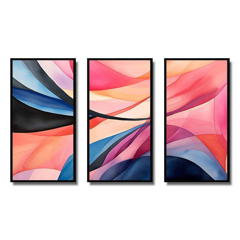 Motif géométrique de couleurs douces V - Art mural géométrique, H 28 po x l 36 po x P 1 po, Cadre flottant noir