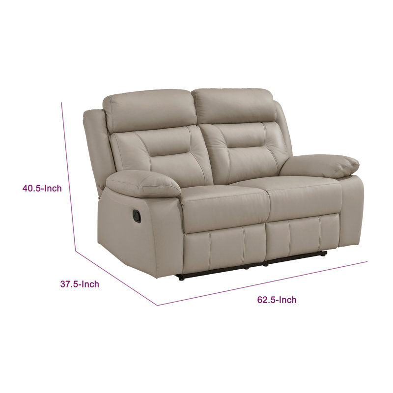 Causeuse inclinable Conia, cuir, USB, 63 po, Manuel - Bouton-poussoir, Latté beige brun