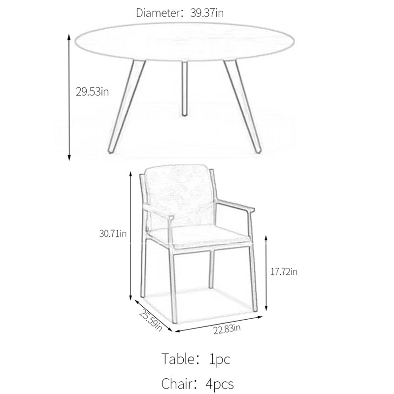 Aluminum Alloy Waterproof Patio Table Set 4 - Person Patio Dining Set with Round Table , Cushions Included