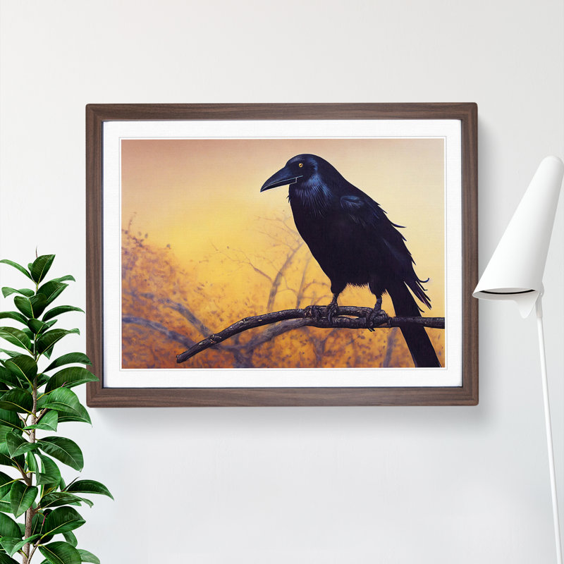 Masterful Crow Bird 1 Piece Single Picture Frame Painting, 46cm H x 64cm W x 2cm D, Walnut