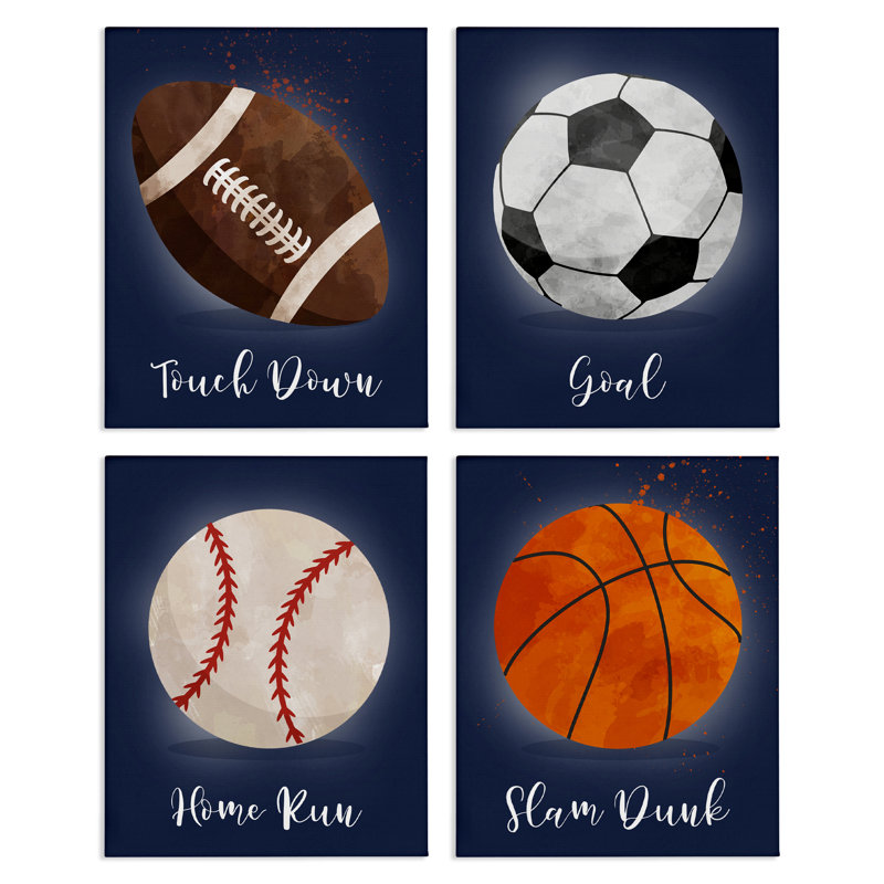 Ensemble de 4 jeux sur toile, "Game On Sports Goals", conception par Christine Simpson Art, H 14 po x l 44 po