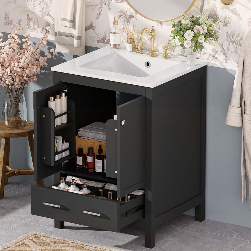 Meuble-lavabo de salle de bain avec rangement polyvalent pour espaces compacts, Black