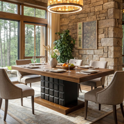 63'' Dining Table for 4-6, Modern Rectangular Dining Room Table with Geometric Relief