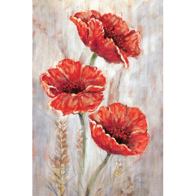Red Painted Flowers - Wrapped Canvas Painting