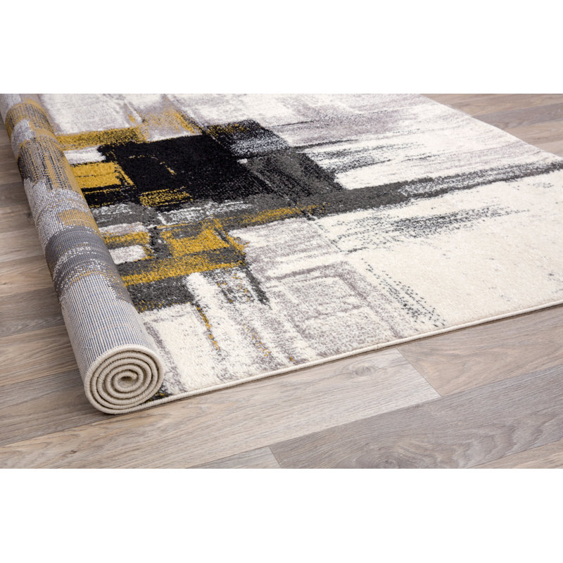 Doucette Abstract Ivory/Gold/Gray Area Rug, Rectangle 6' x 9'