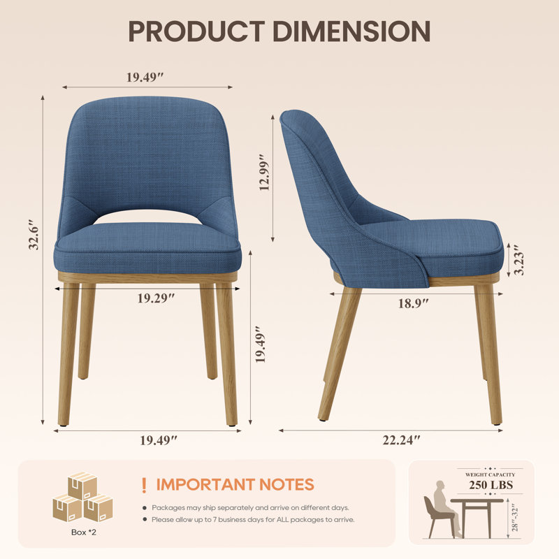 Chaises de salle à manger 19,5 po, Bleu