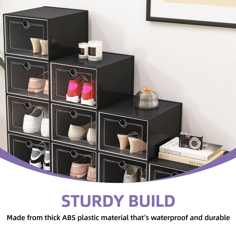 Large Size Stackable Shoe Storage Box, Black