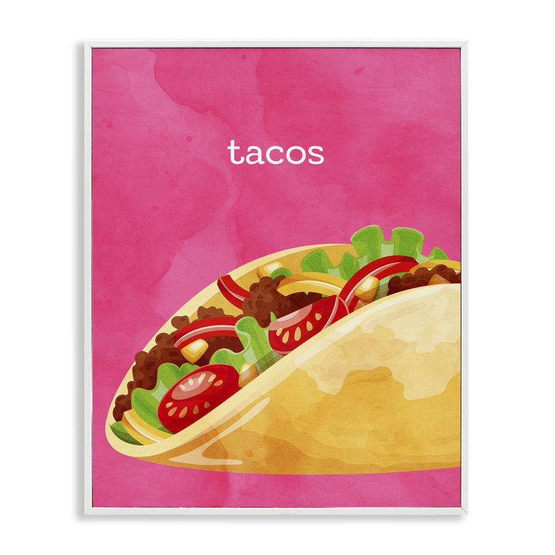 Tacos mexicain, giclée encadrée, design par Kim Allen, H 14 po x l 11 po, Estampe numérique encadrée blanc bord de mer