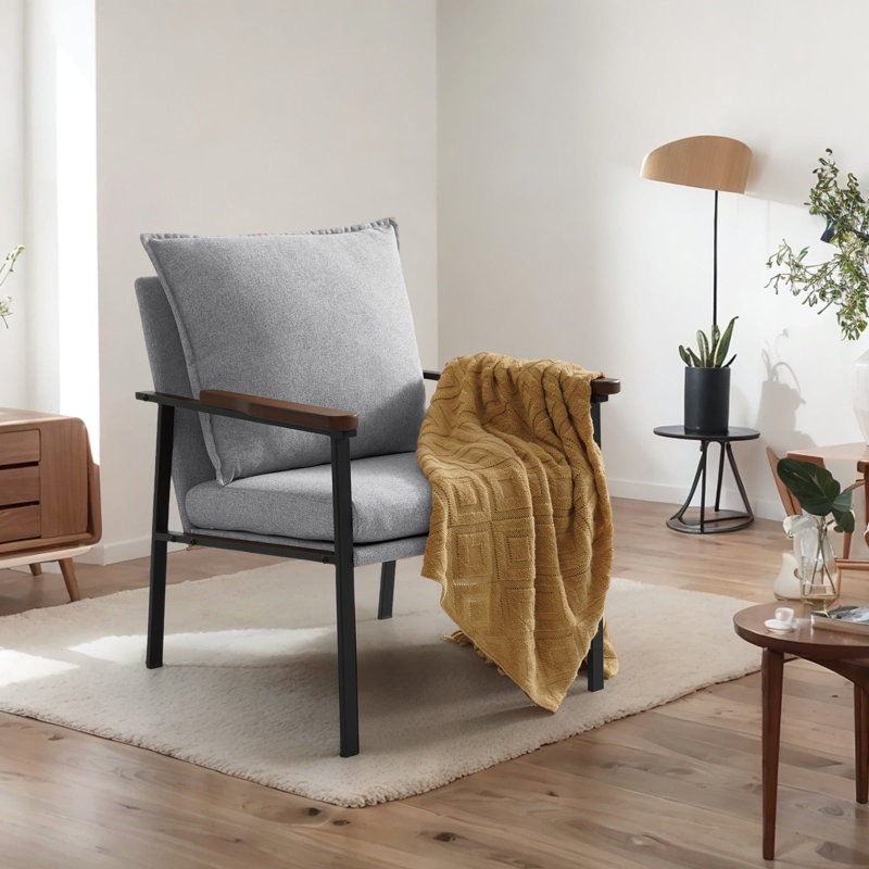 Structure de fauteuil en métal avec dossier rembourré Turnbridge, Microfibre/microsuède gris clair, 1